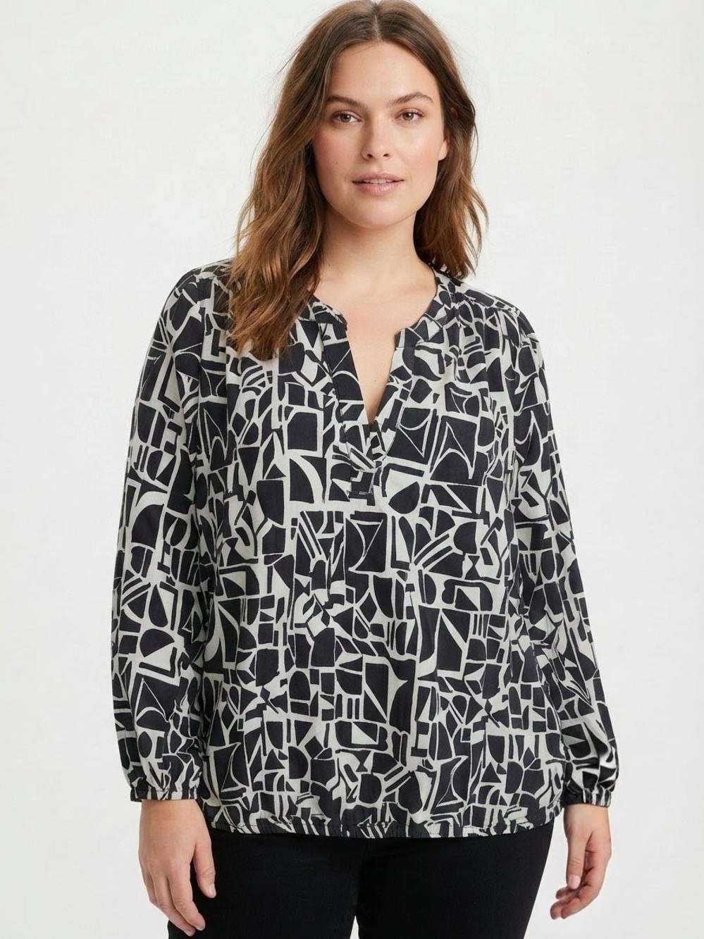 Jessica Simpson Black Cream Abstract Geometric Cotton Tunic Top Large